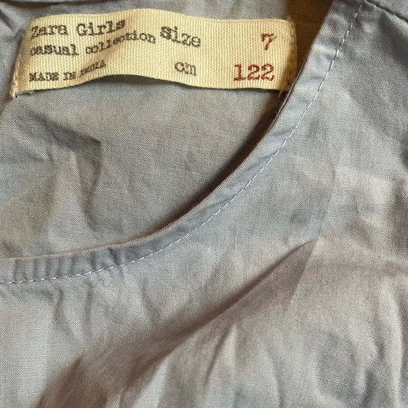 Zara Kids Blue Long Sleeve Tie Blouse with Floral Embroidered Sleeves, Size 7 - Picture 4 of 6